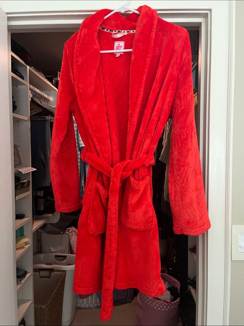 Juicy Couture Plush Red Robe with Hood and Belt